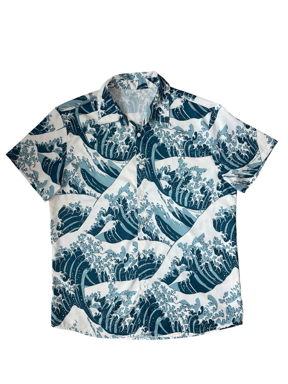 SHEIN Men's Blue Wave Print Short-Sleeve Shirt